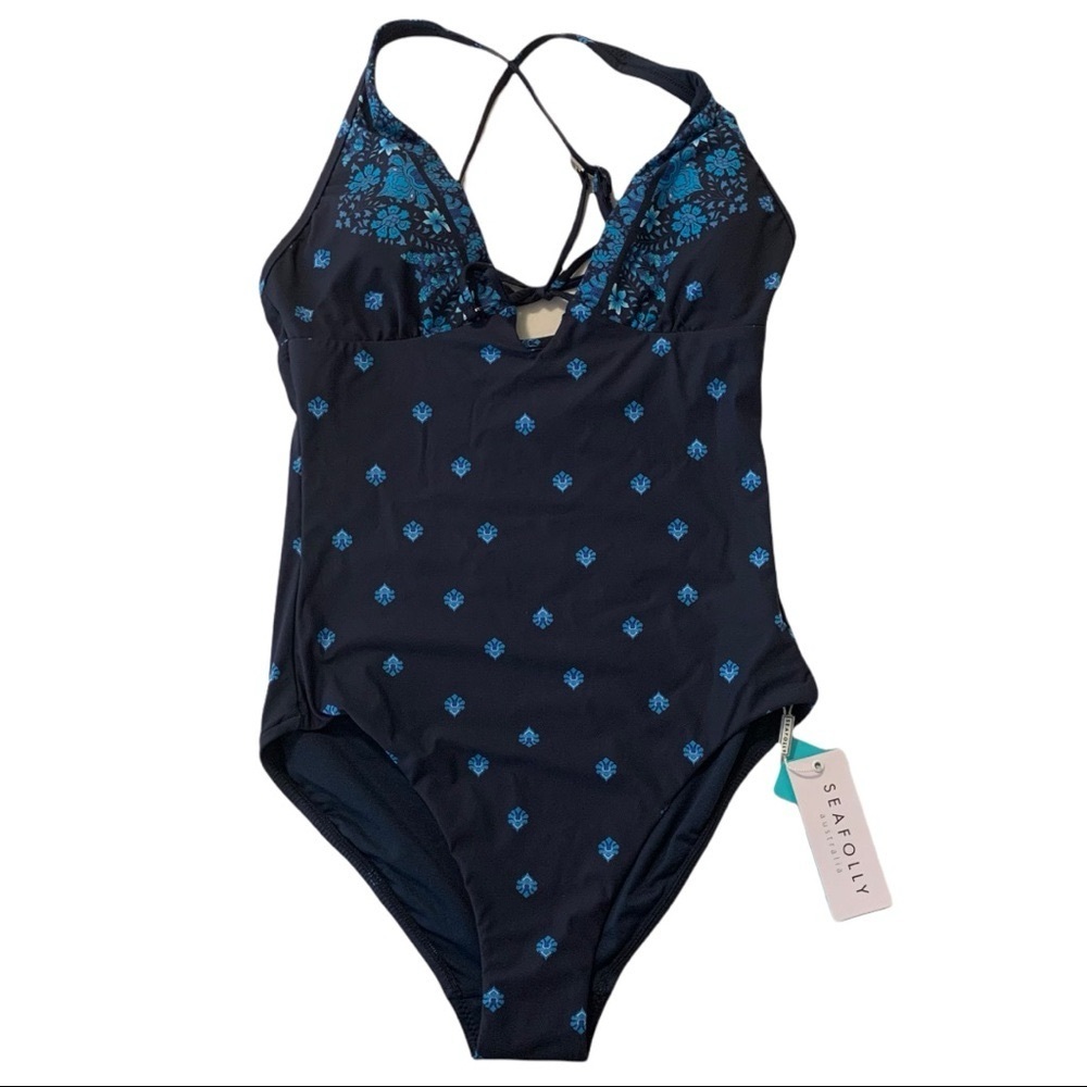 Seafolly Sunflower border Maillot Swimsuit Blue 4 - Picture 3 of 15